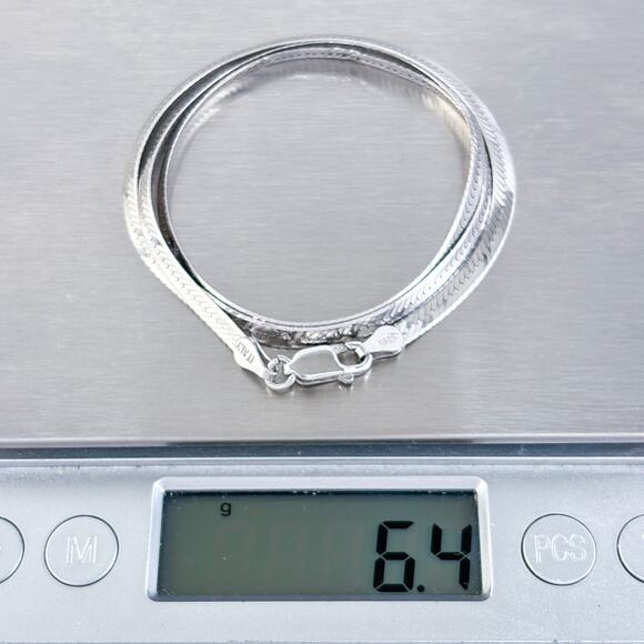 Vintage Italy Sterling Silver 925 3.2mm Herringbone Chain Necklace 18” - Picture 4 of 5